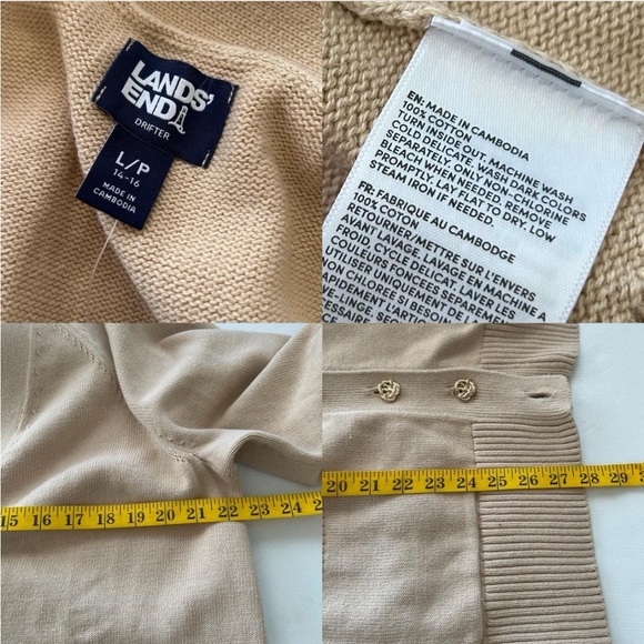 Lands' End Women's Drifter Varsity Vneck Relaxed Cardigan Sweater size Large. - Picture 7 of 8